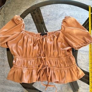 Women's Puff Sleeve ruffle romantic Top in blush